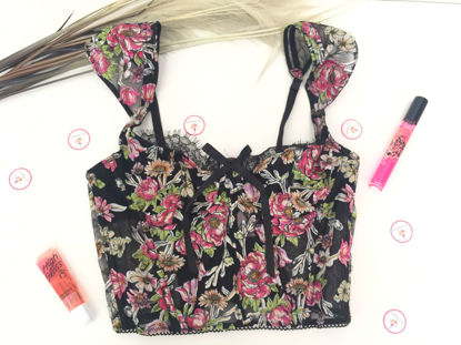 Imagen de Victoria's Secret  Bustier Dream Angels de Encaje 34B Negro Floral Unlined.